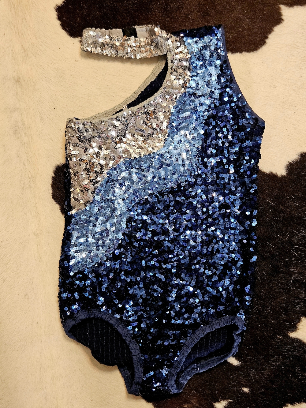 Vintage 1970s 80s Sequined TWIRLER Majorette One-Piece Romper in Blue and Silver